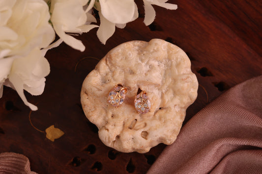 White Stone Leaf Design Stud Earrings