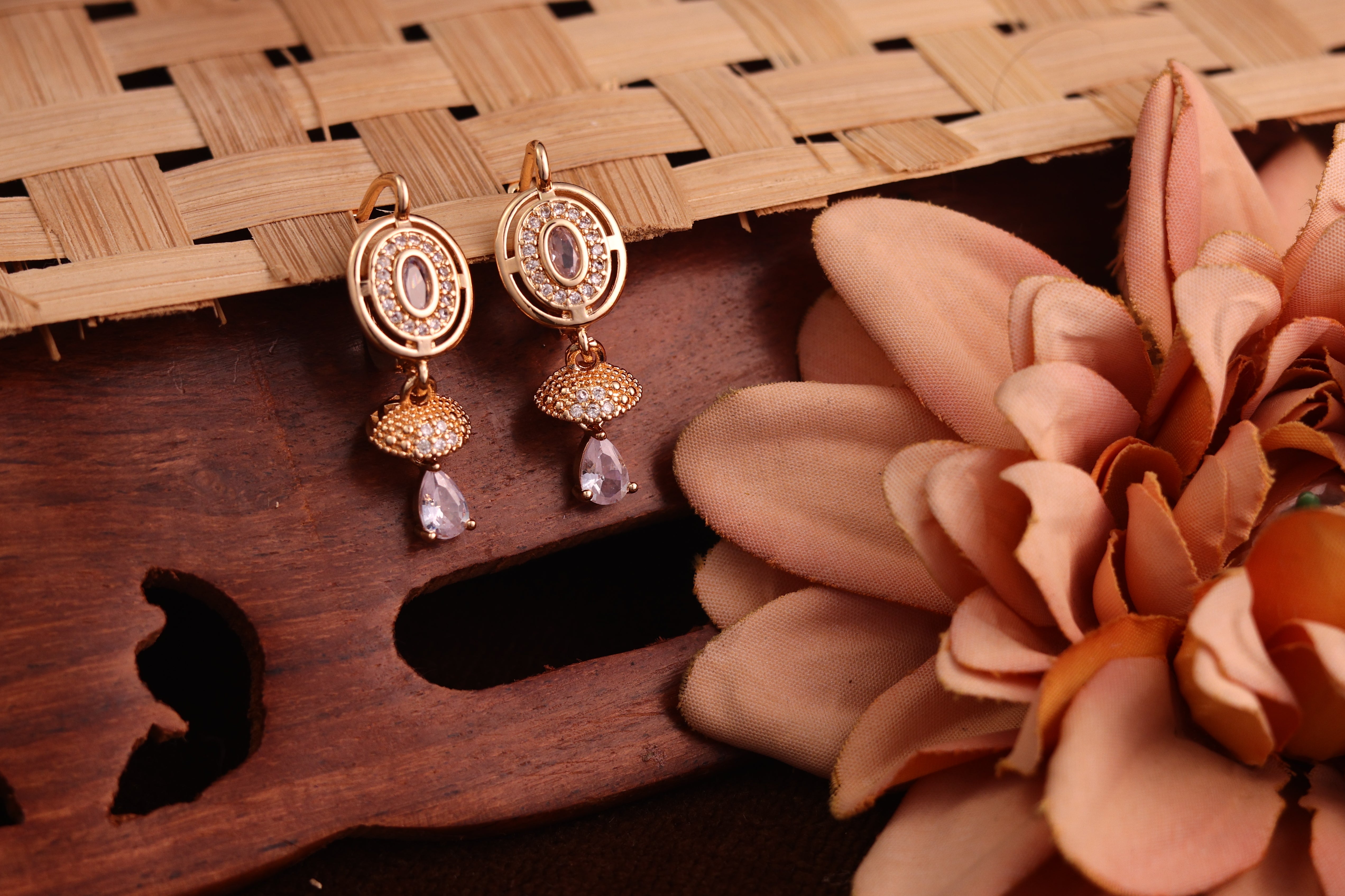 Elegant Gold Plated White Stone Drop Earrings