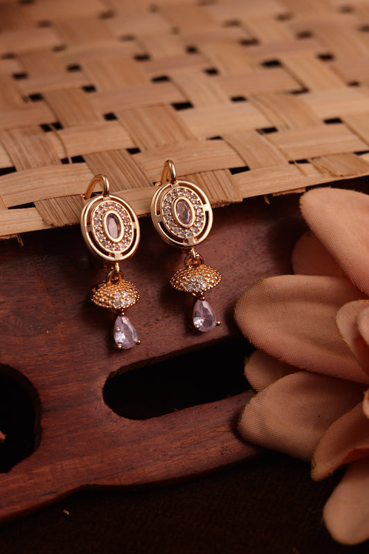 Elegant Gold Plated White Stone Drop Earrings