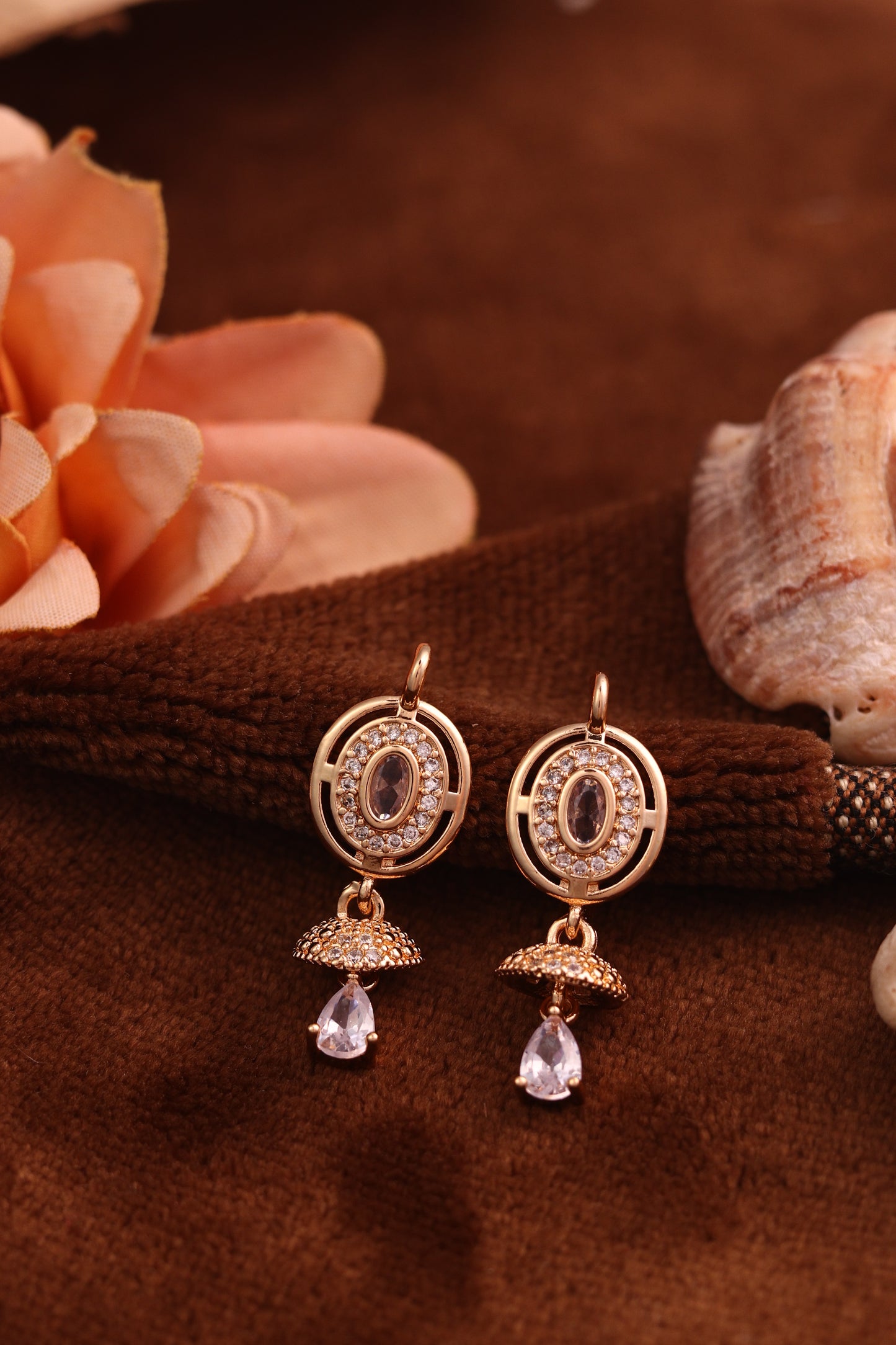Elegant Gold Plated White Stone Drop Earrings