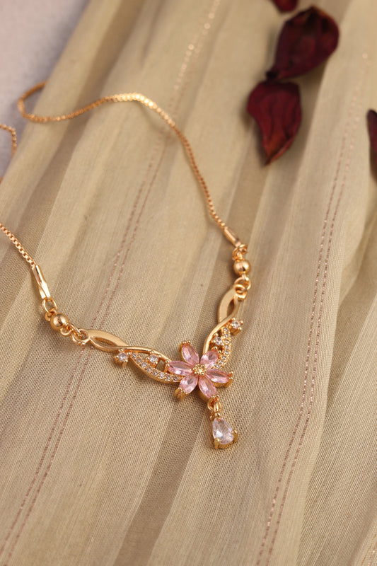 Floral Stone Pendant Chain Necklace