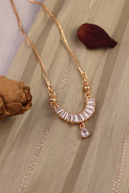Semi-Circle Crystal Stone Pendant Chain Necklace