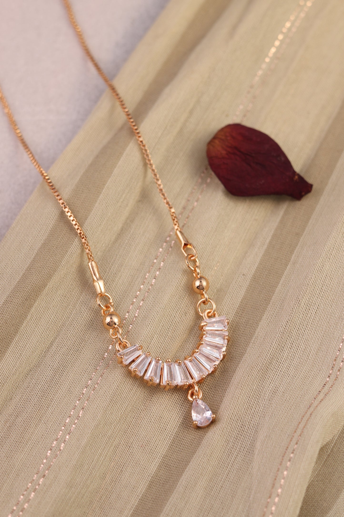Semi-Circle Crystal Stone Pendant Chain Necklace