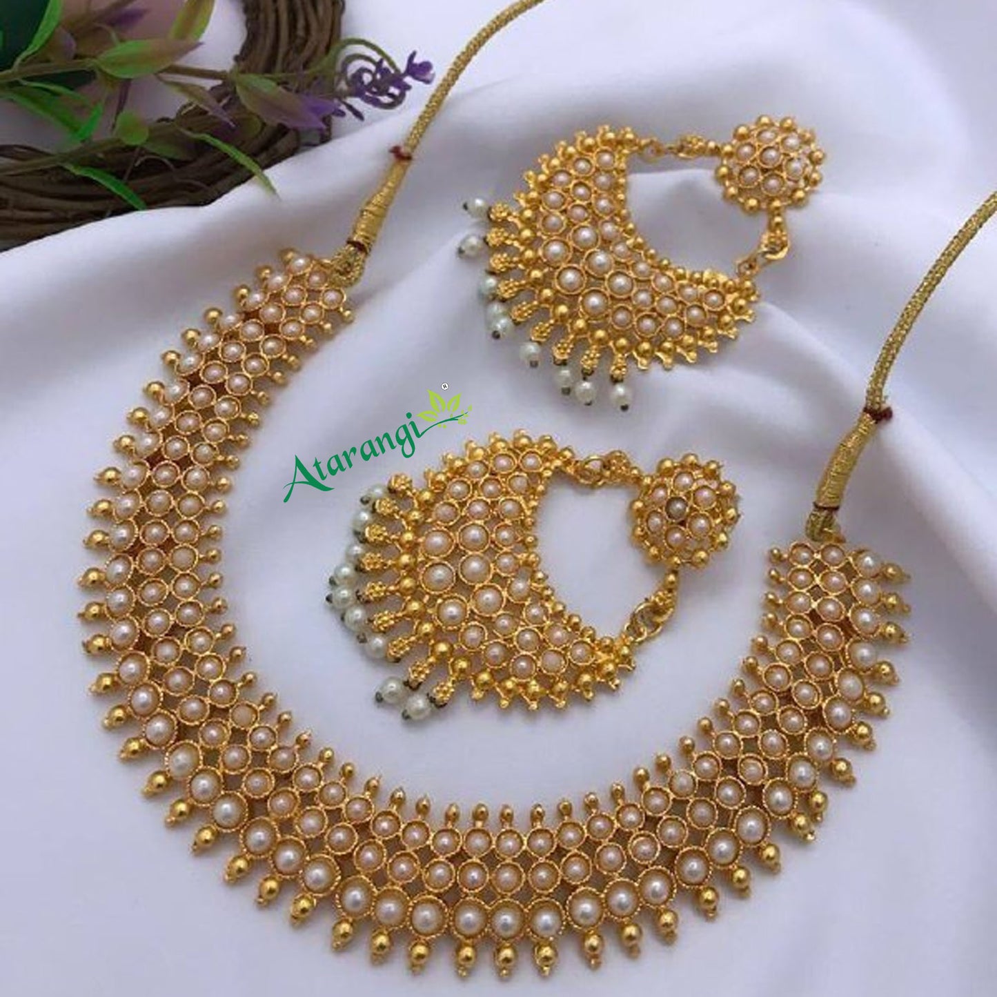 Silver Round Stone Necklace Set