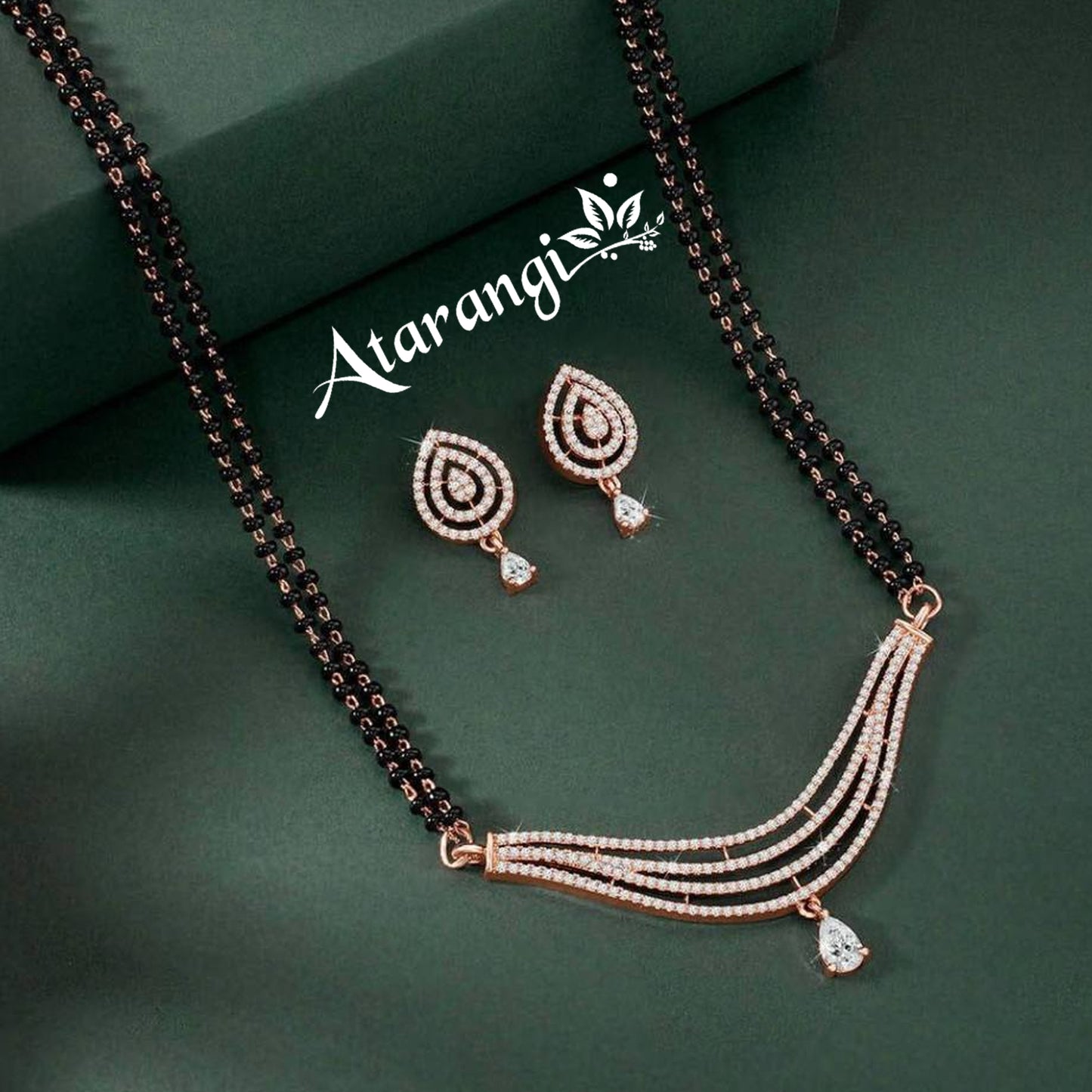 Graceful Double Layer Black Beads Mangalsutra with Crystal Pendant