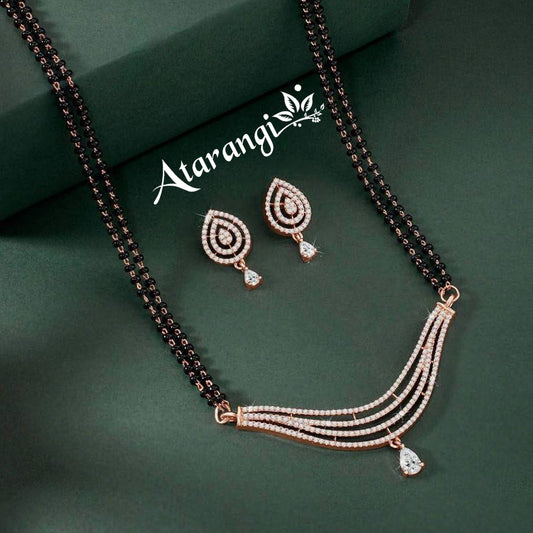 Graceful Double Layer Black Beads Mangalsutra with Crystal Pendant