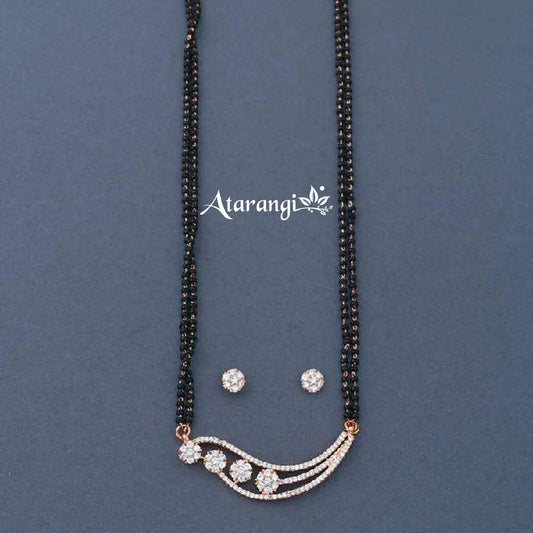 Floral Double Layer Black Beads Mangalsutra Set