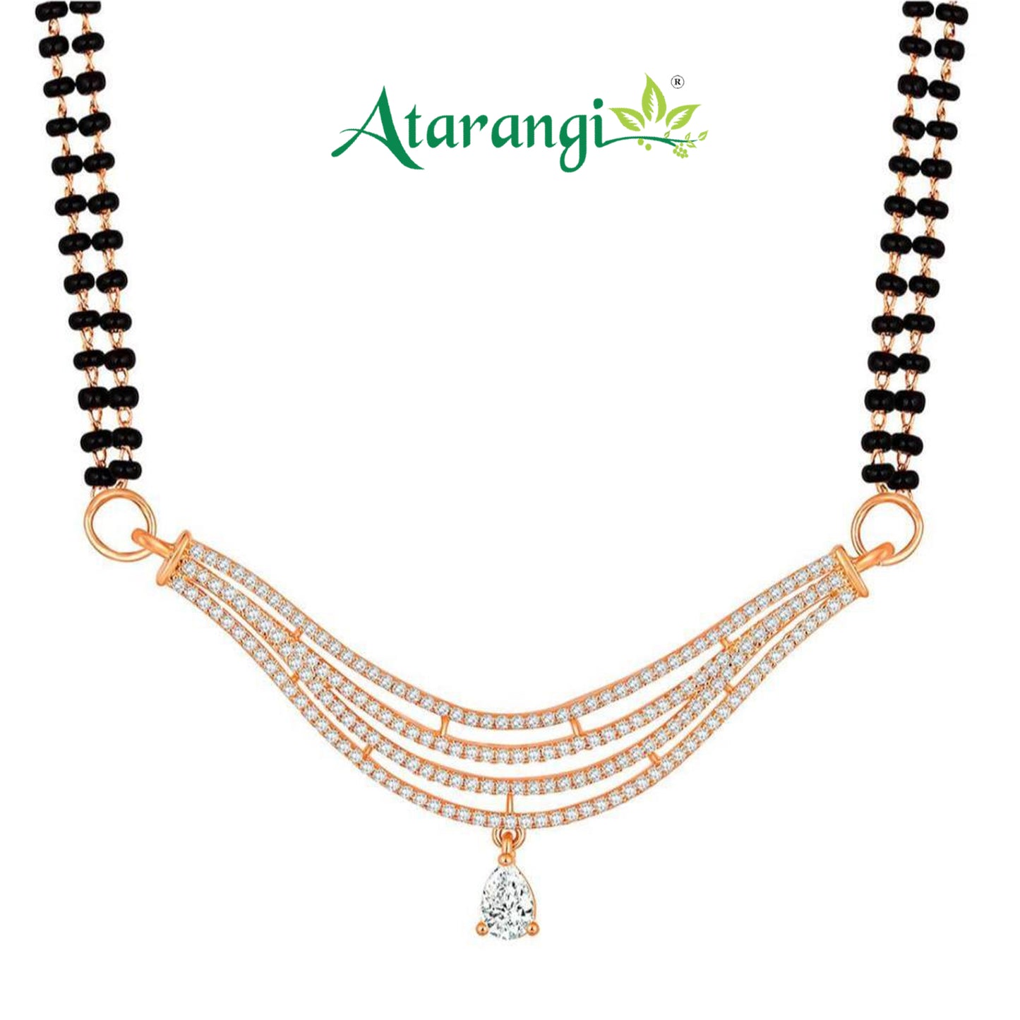 Graceful Double Layer Black Beads Mangalsutra with Crystal Pendant