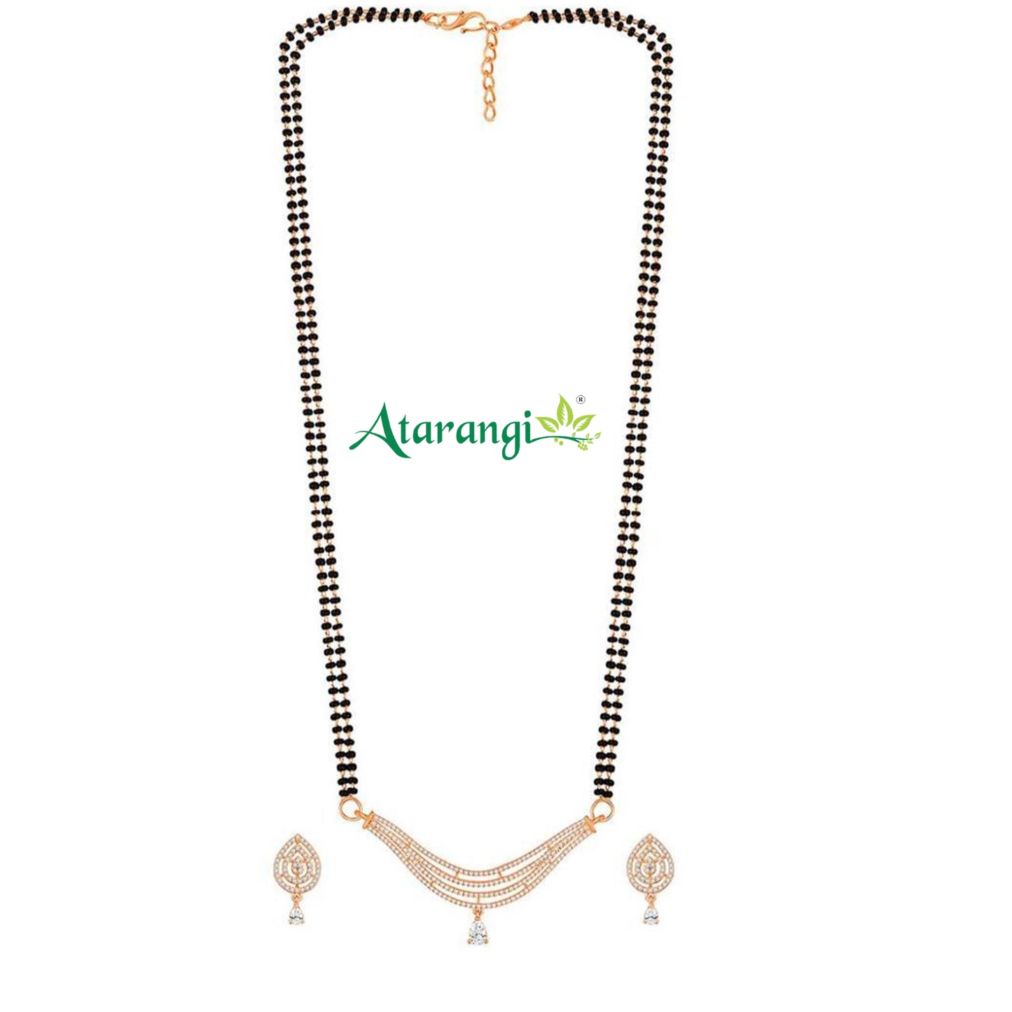Graceful Double Layer Black Beads Mangalsutra with Crystal Pendant