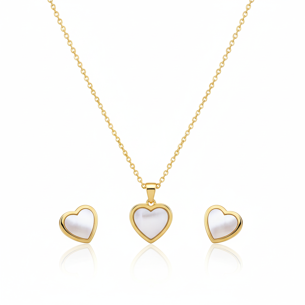 Anti-Tarnish Gold Heart Necklace & Stud Earring Set