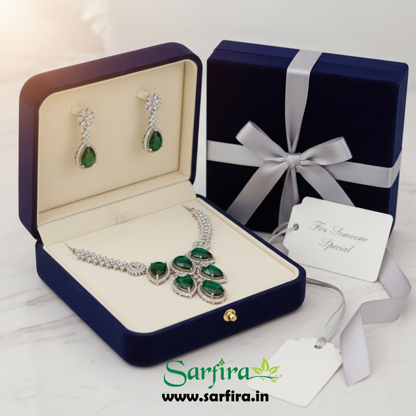 Green Crystal Bridal Necklace Set for Women – Wedding & Party Jewelry