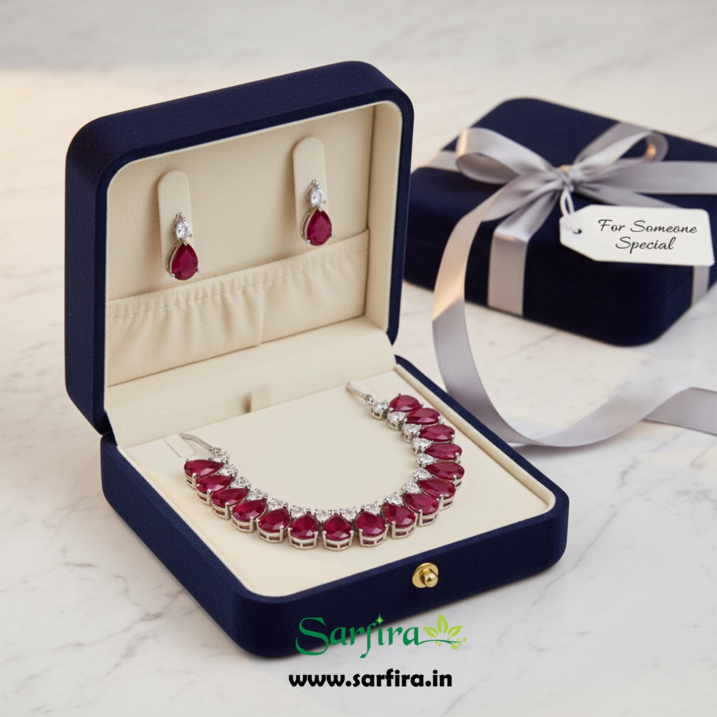 Red Stone Tear Drop Choker Necklace