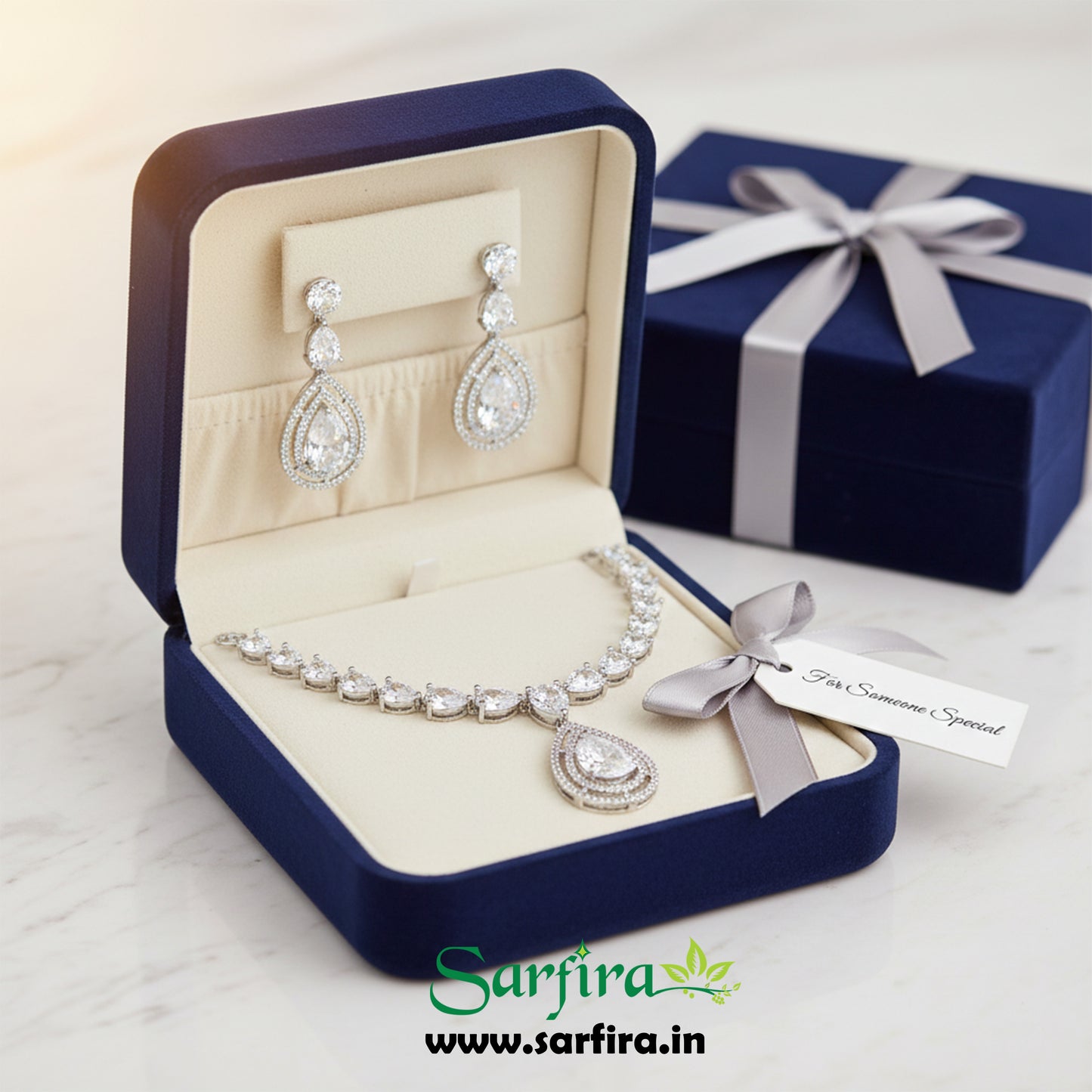 White Stone Bridal Necklace Set with Earrings – Elegant Wedding & Party Jewelry