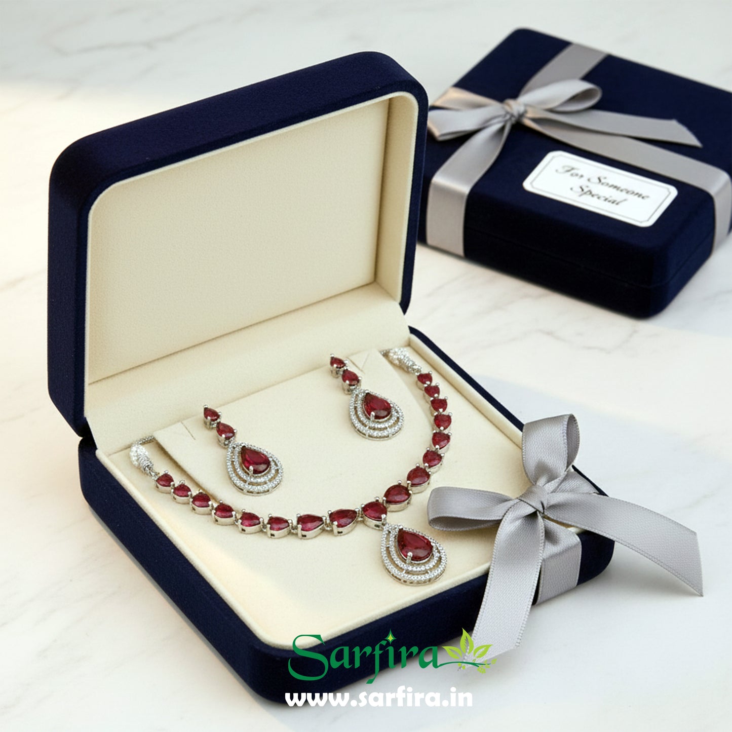 Red Stone Tear Drop Bridal & Party Wear Necklace