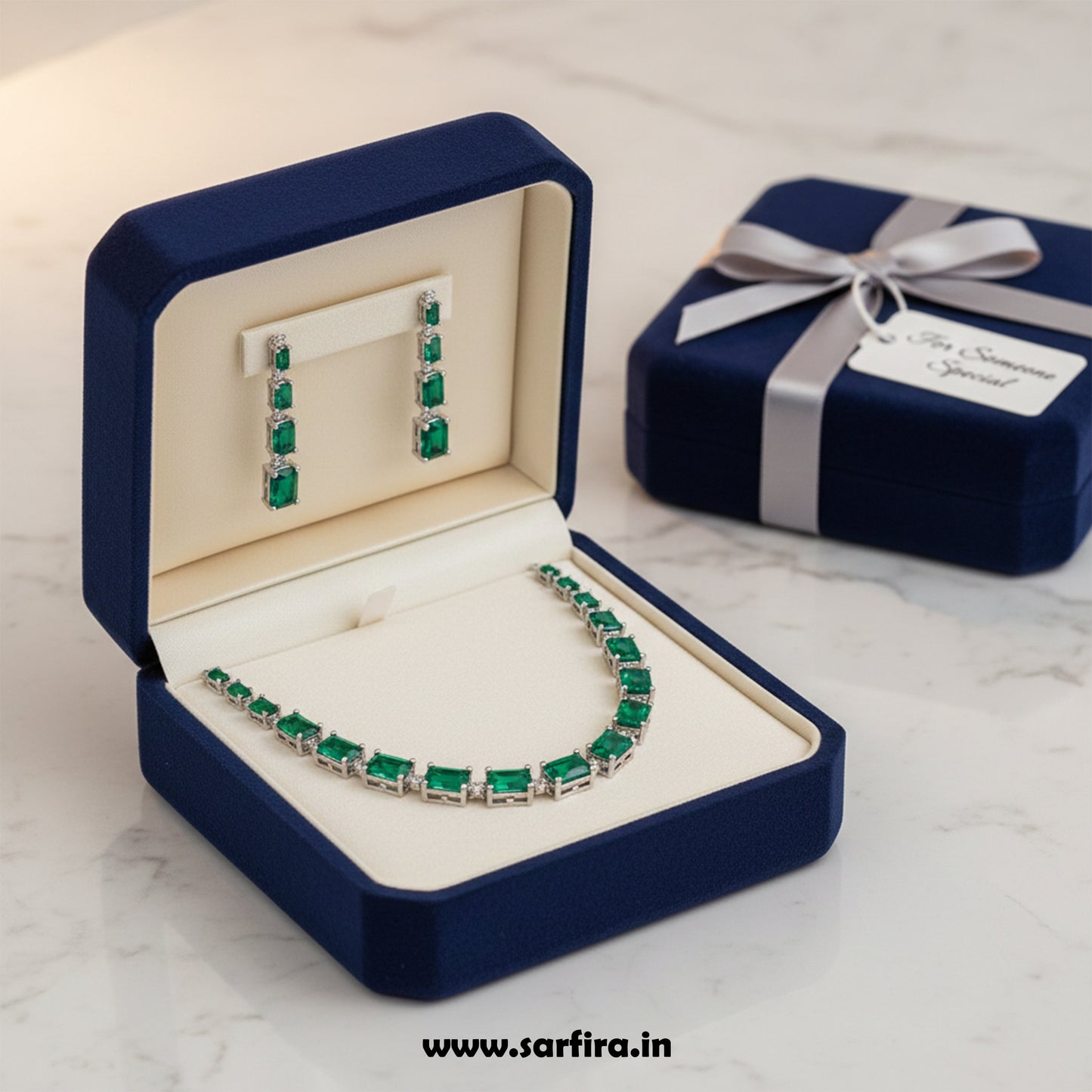 Green Stone AD Rectangle Cut Choker Set