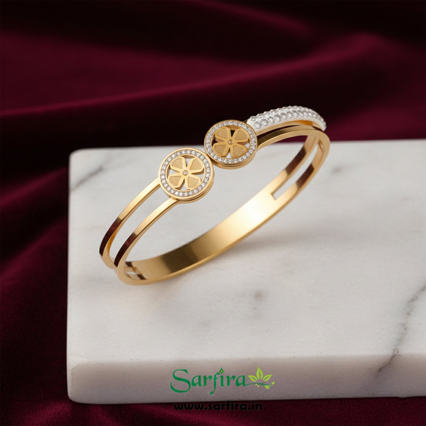 Dual Band Flower Kada Bracelet