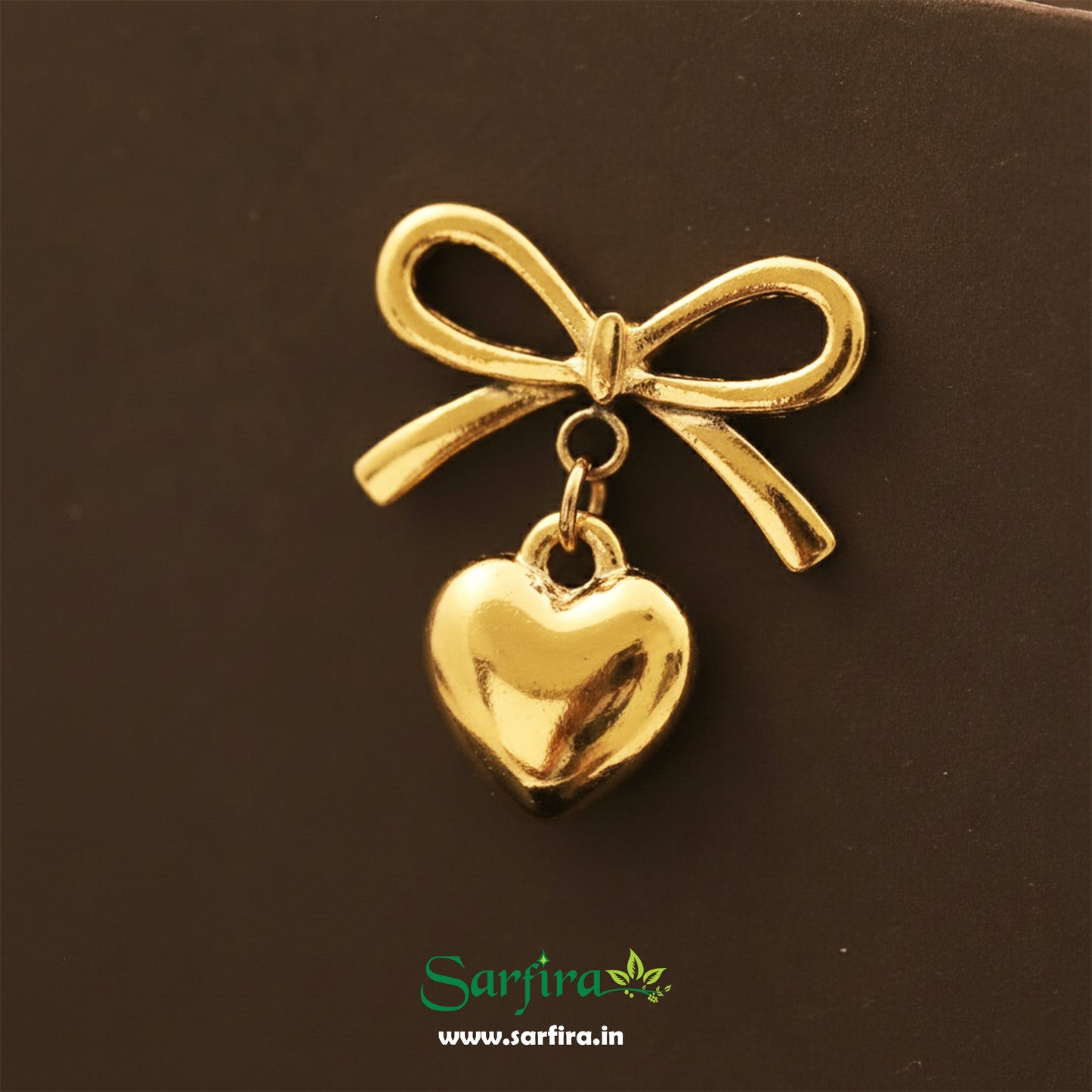 Gold Bow Tie Heart Drop Stud Earrings