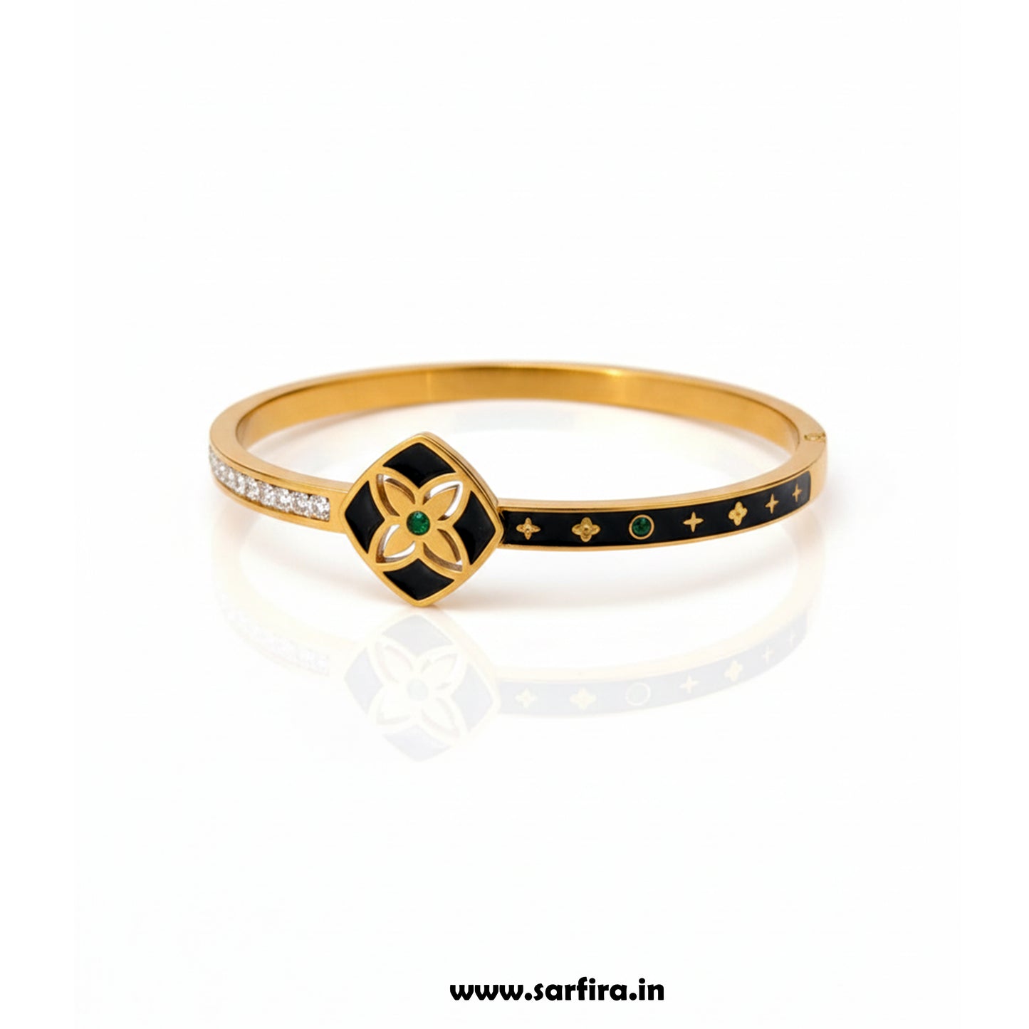 Black Enamel Flower Kada Bracelet