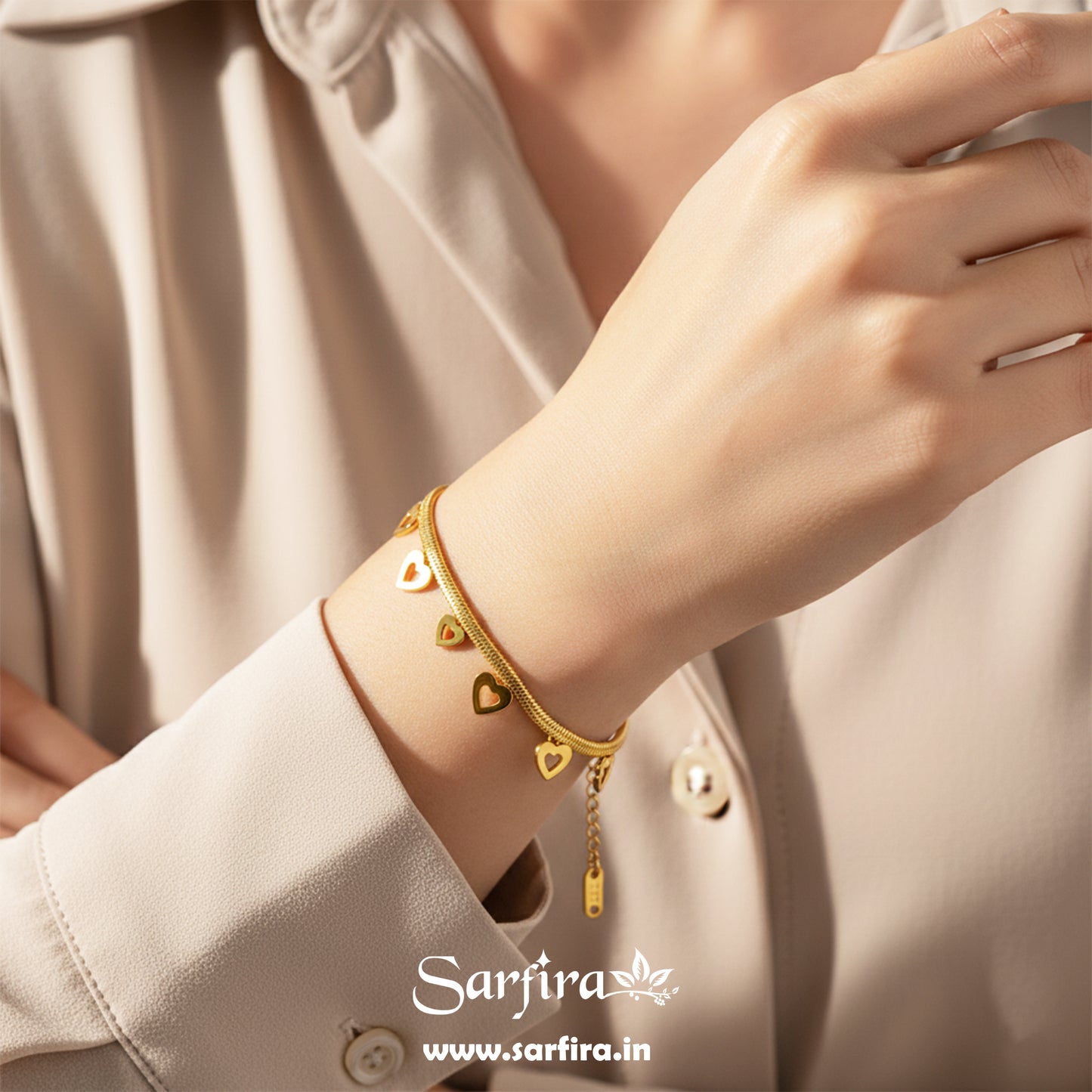 Open Heart Charm Snake Chain Bracelet