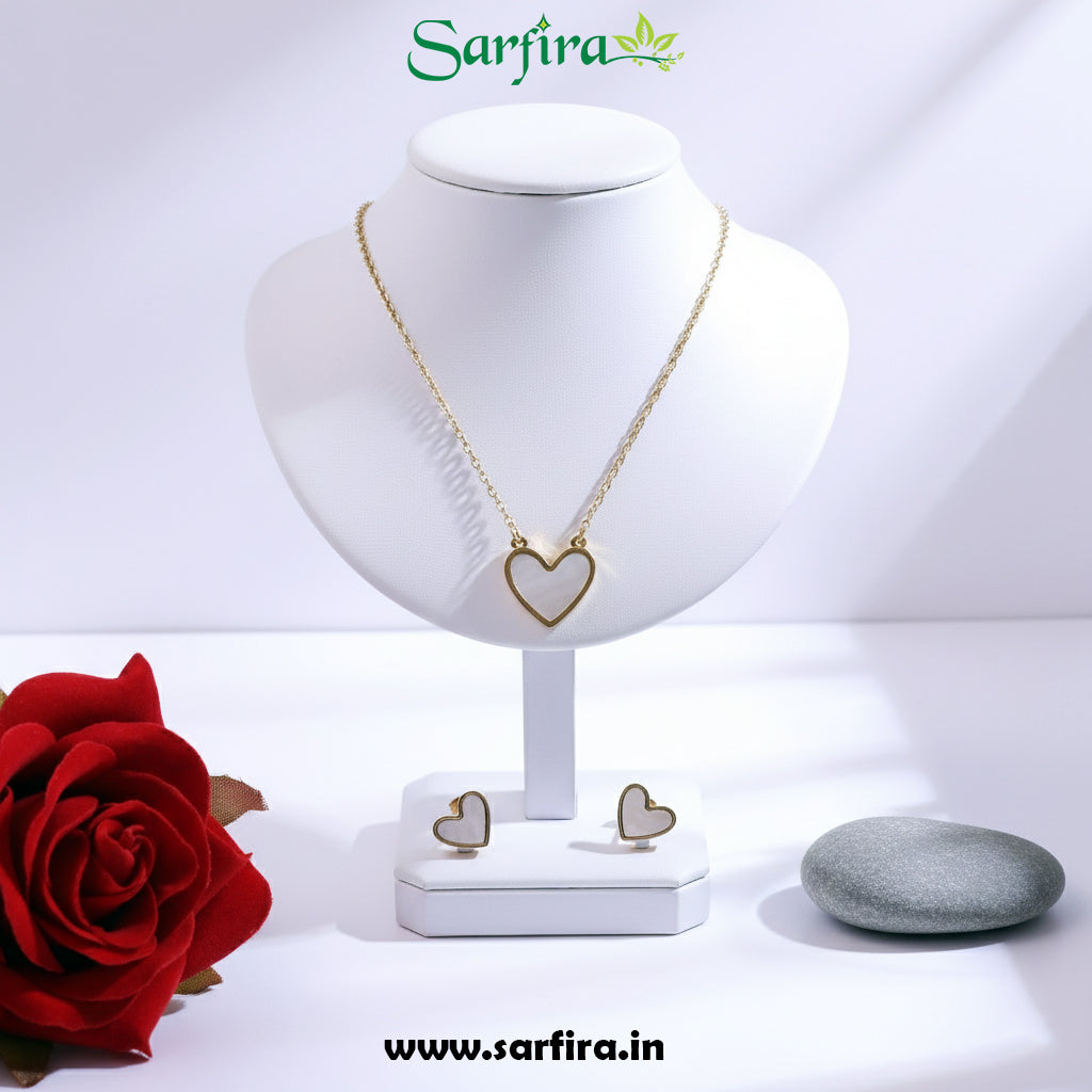 Anti-Tarnish Gold Heart Necklace & Stud Earring Set