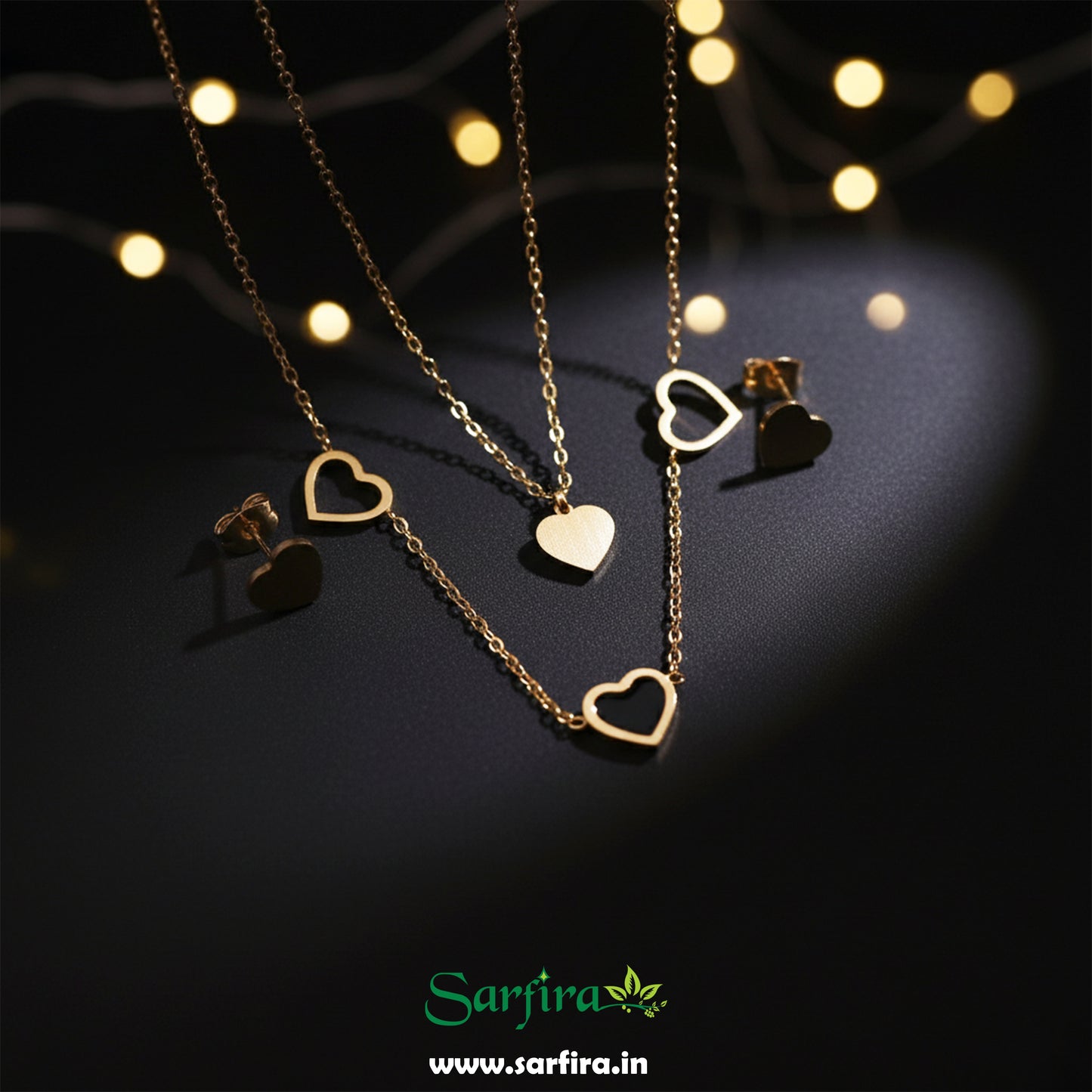 Heart Chain Necklace & Stud Set