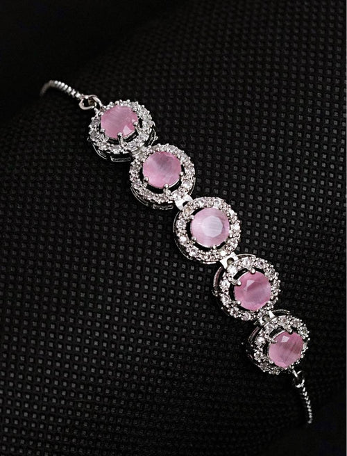 Atarangi Elegant Adjustable Light Pink American Diamond Halo Bracelet for Women