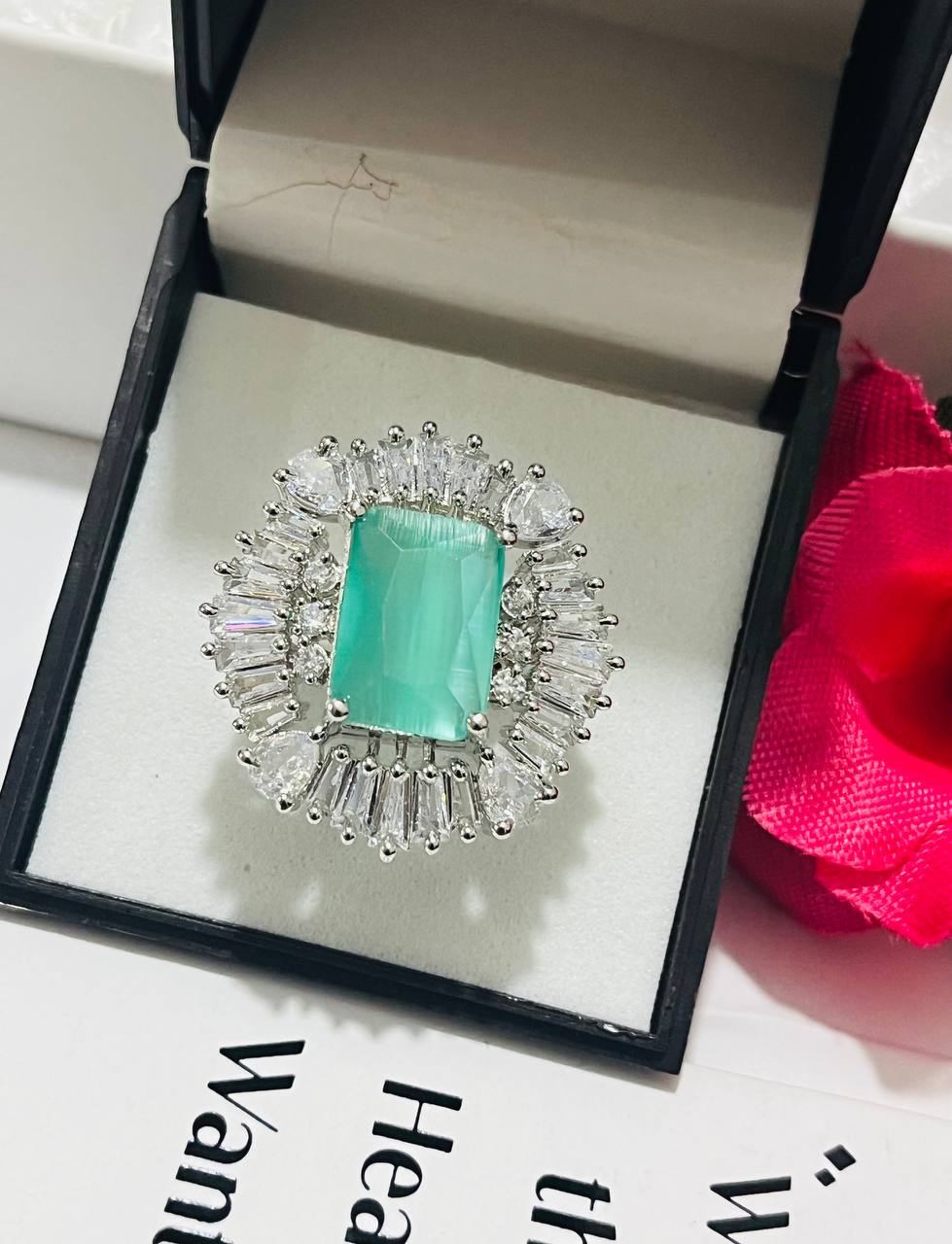 Light Green Square Cut Finger Ring