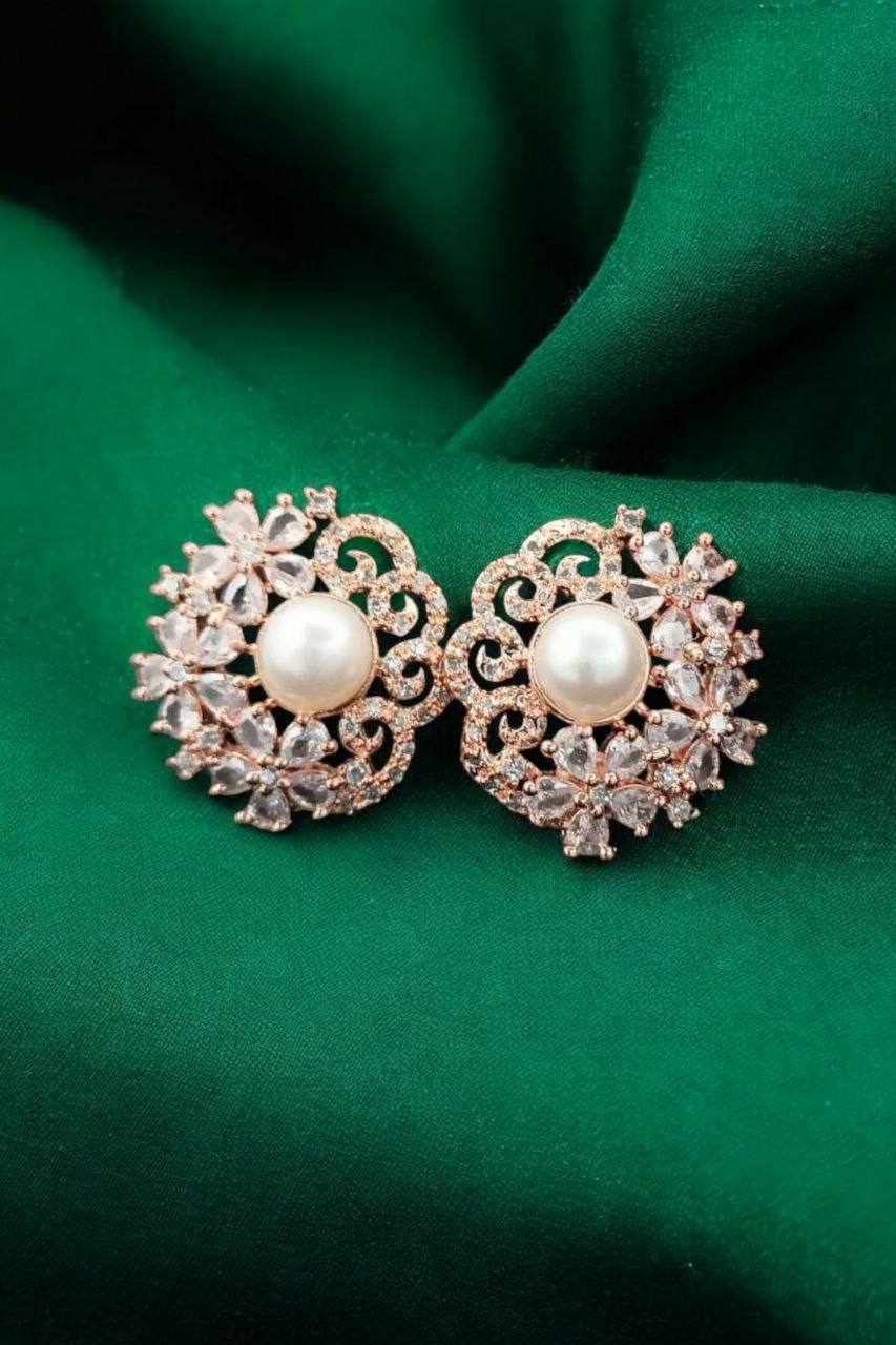 Atarangi Elegant Pearl & Crystal Stud Earrings for Women | Wedding, Party & Daily Wear Jewelry