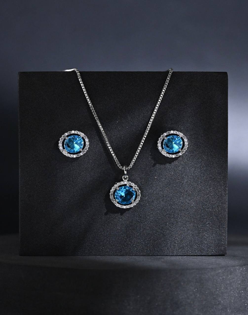 Atarangi Blue Crystal Pendant & Earring Set – Stylish Jewelry for Women