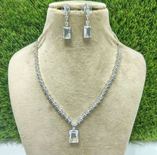 White American Diamond Rectangle Pendant Necklace