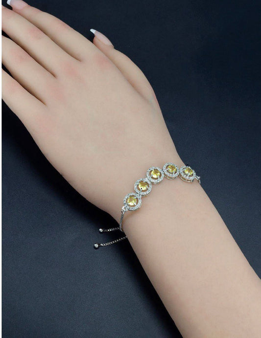 Atarangi Adjustable Yellow American Diamond Halo Bracelet for Women