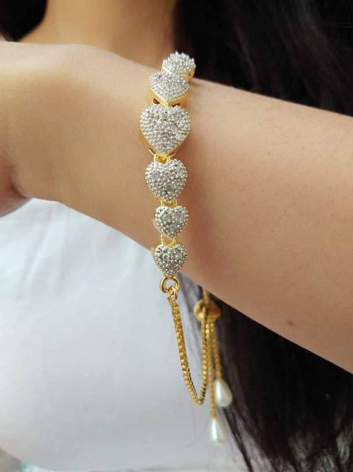Atarangi Gold Hearted Crystal Adjustable Bracelet for Women