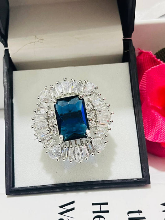 Blue Square Cut Finger Ring