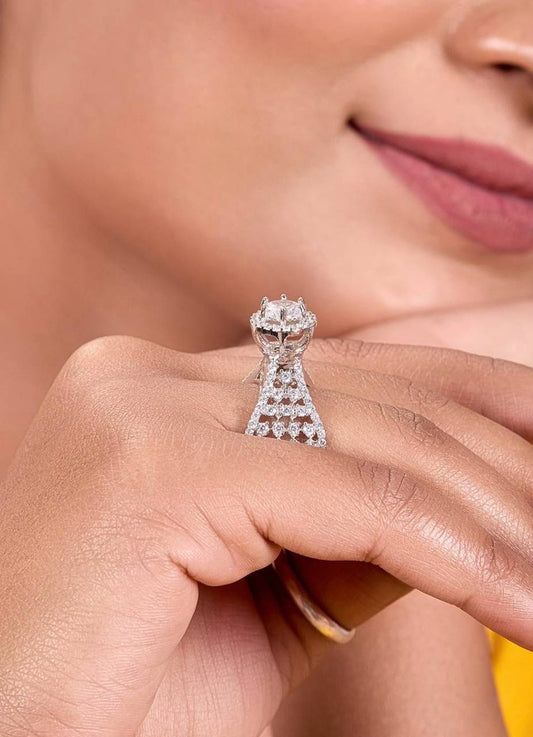 Round Diamond Finger Ring - Silve