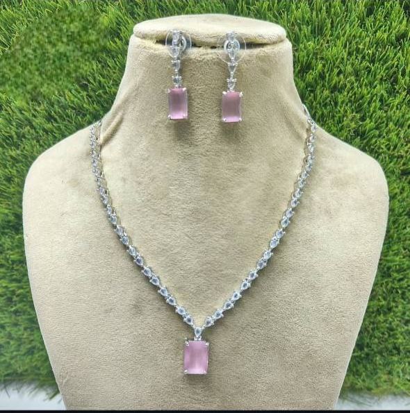 Elegant Pink Stone Necklace & Earrings Set | Bridal, Party Wear, Anniversary Gift Jewelry