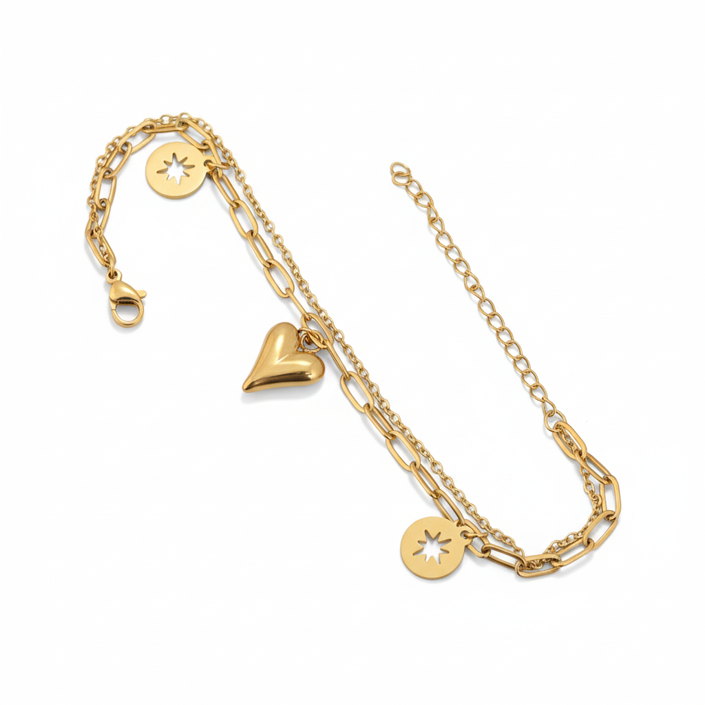 Layered Heart & Star Charm Bracelet