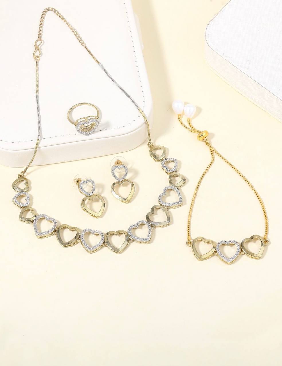 Luxury Gold Heart Necklace & Earring Jewelry Set – Bridal & Party Elegance