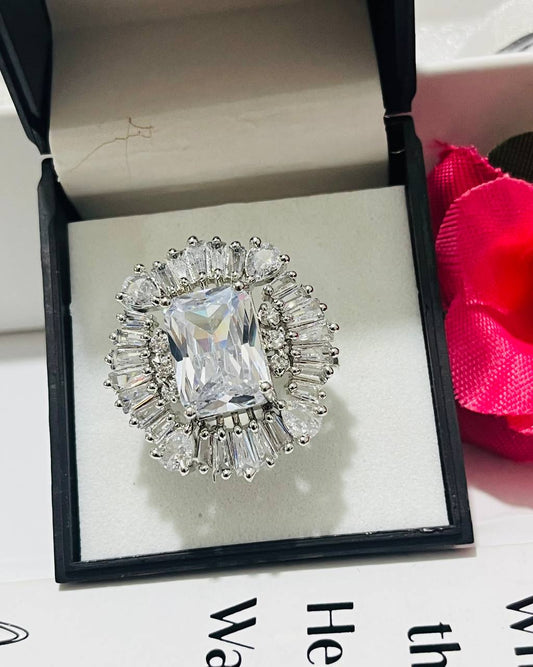 White Square Cut Finger Ring