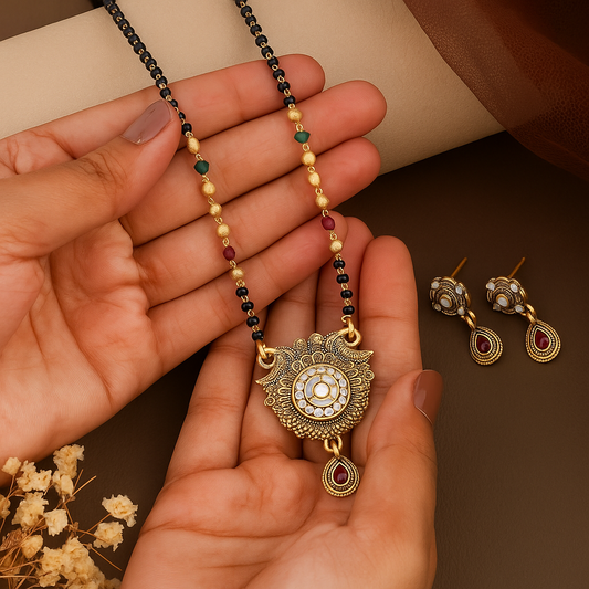 Round Shaped Traditional Mangalsutra With Earring