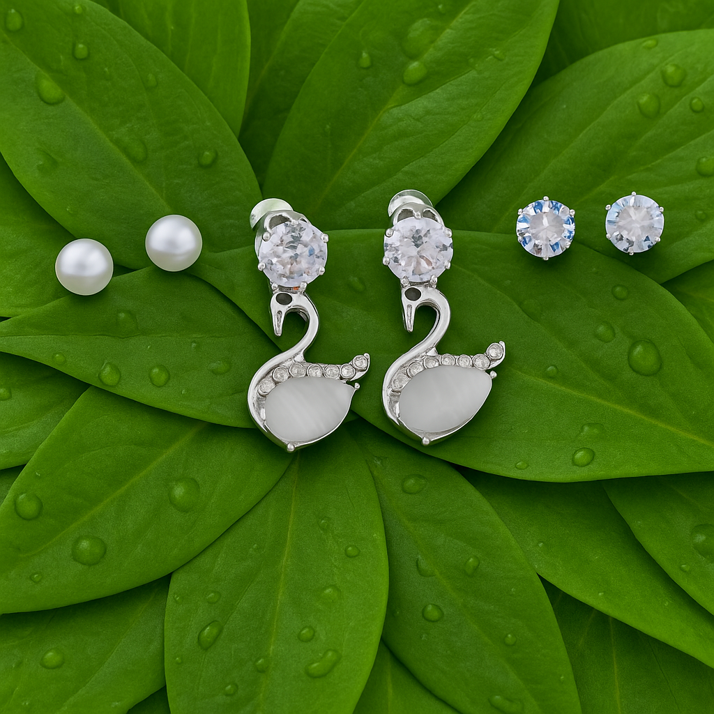 Peacock White Diamond Earring Set