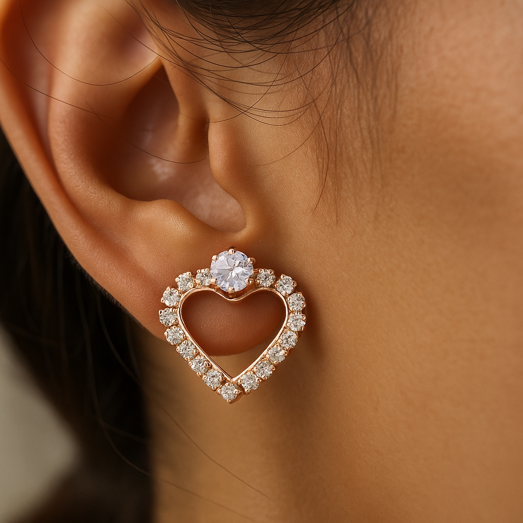 Heart Diamond Stud Earrings