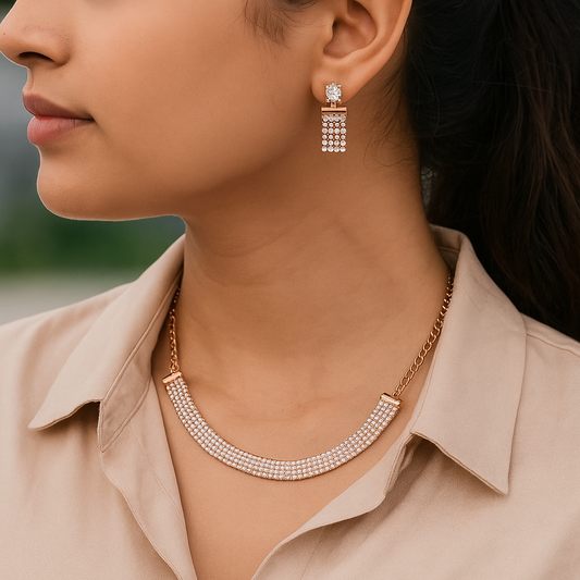 Rose Gold Necklace Set with Earrings