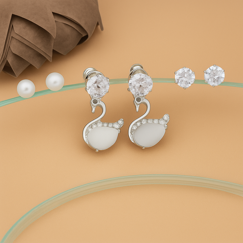 Peacock White Diamond Earring Set