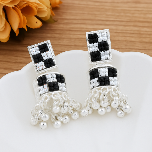Black Silver Jhumka Earrings
