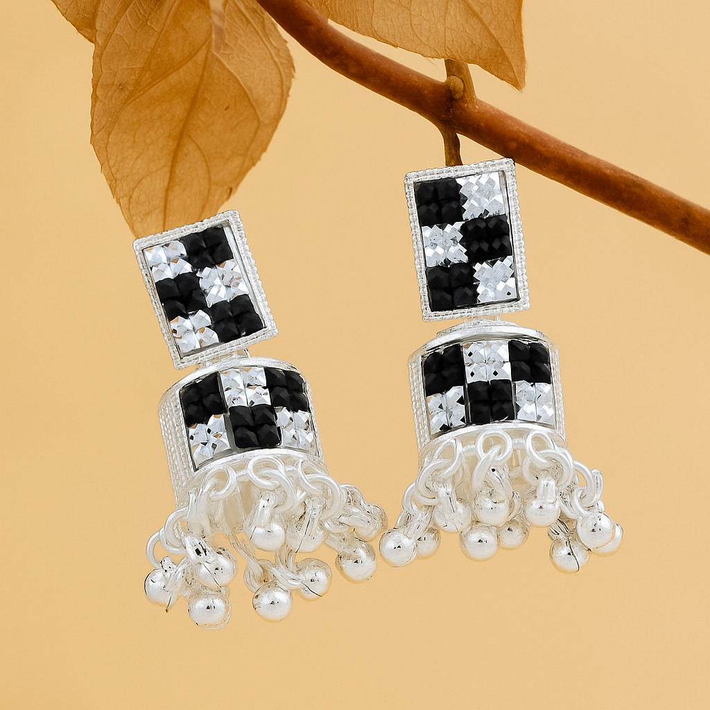 Black Silver Jhumka Earrings
