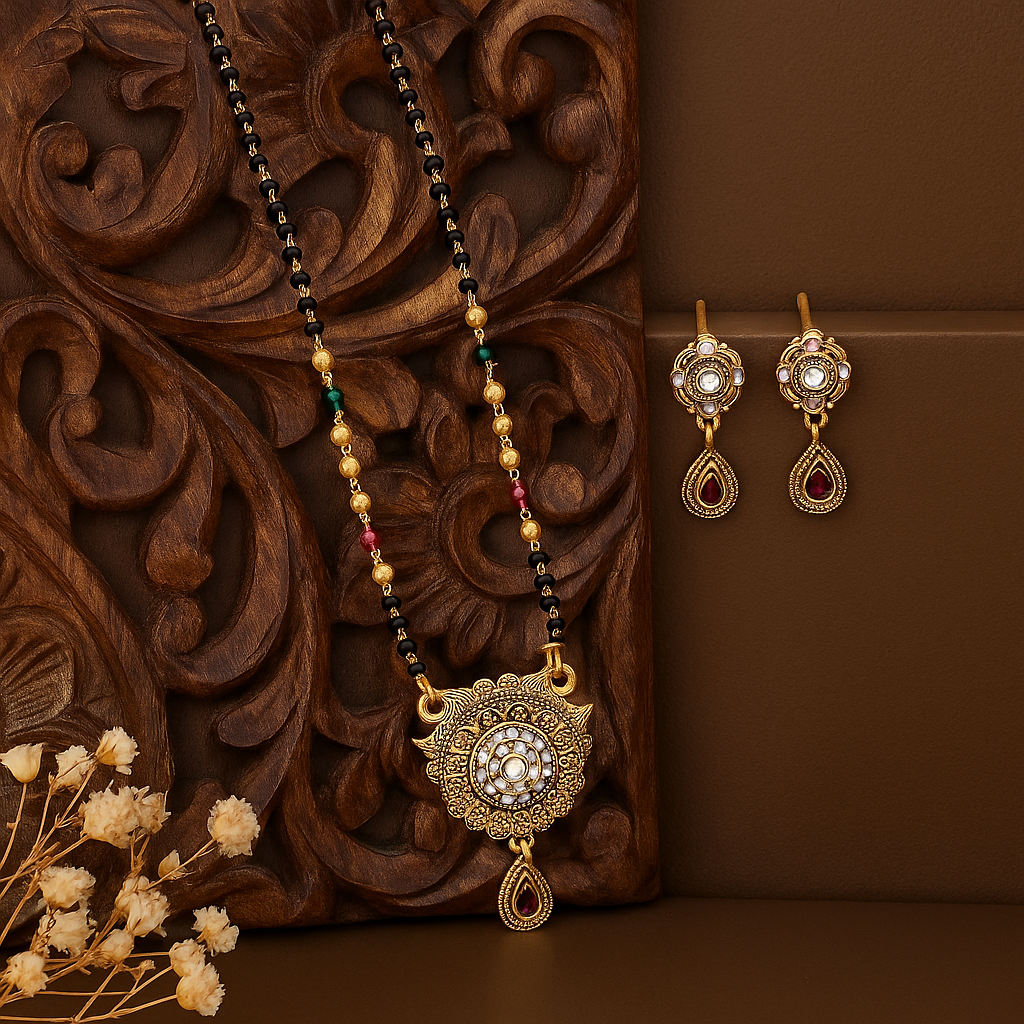 Round Shaped Traditional Mangalsutra With Earring
