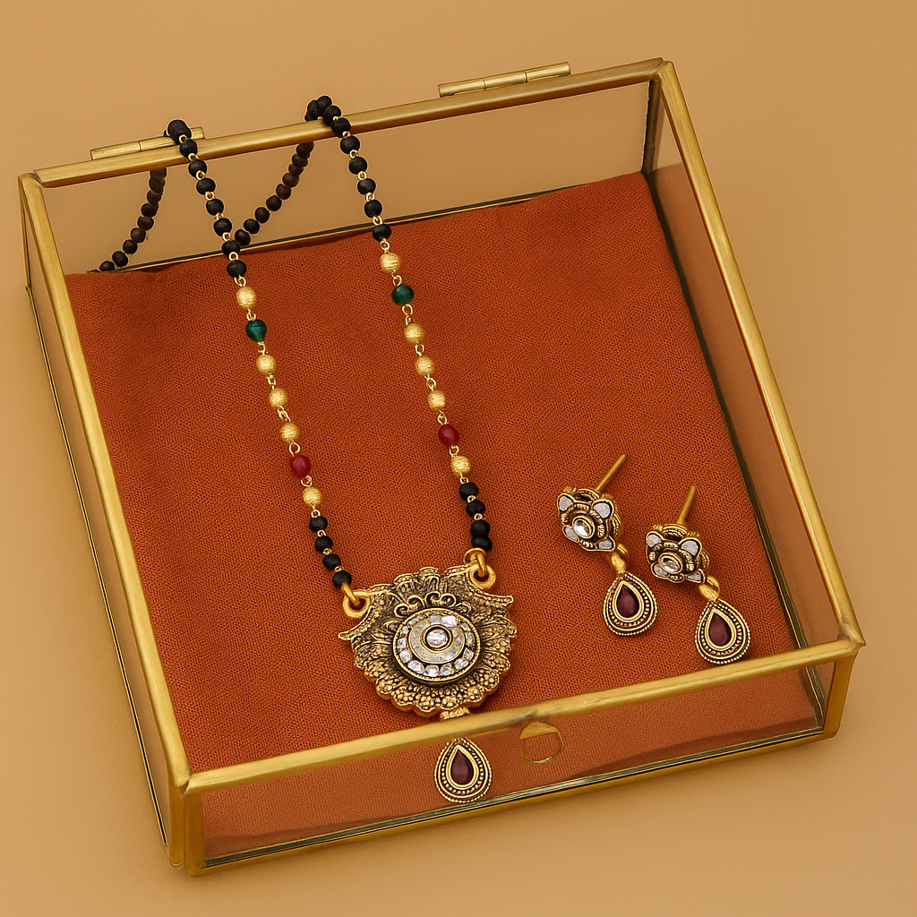 Round Shaped Traditional Mangalsutra With Earring