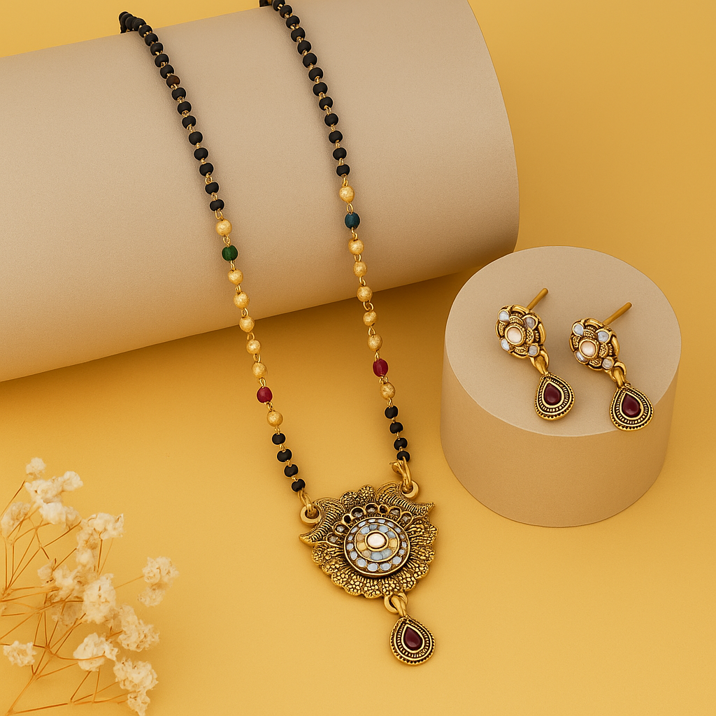Round Shaped Traditional Mangalsutra With Earring
