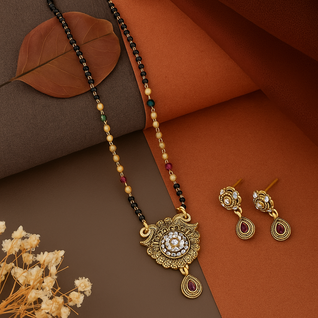 Round Shaped Traditional Mangalsutra With Earring