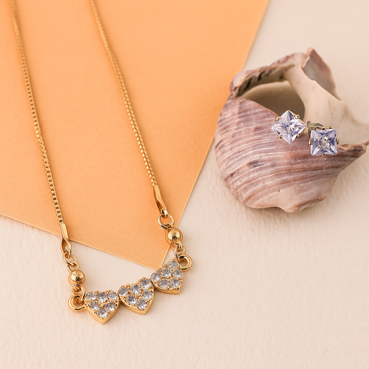 Triple Heart Crystal Chain Pendant